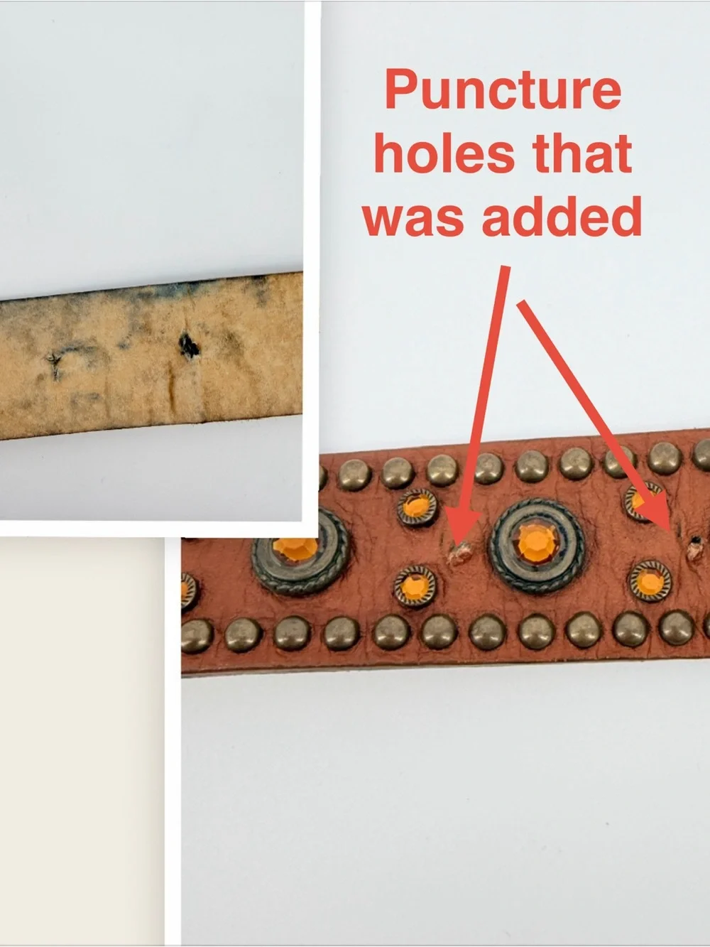 VTG Y2K Studded Western Women Belt XL Amber Accents Bronze 100% Italian Leather